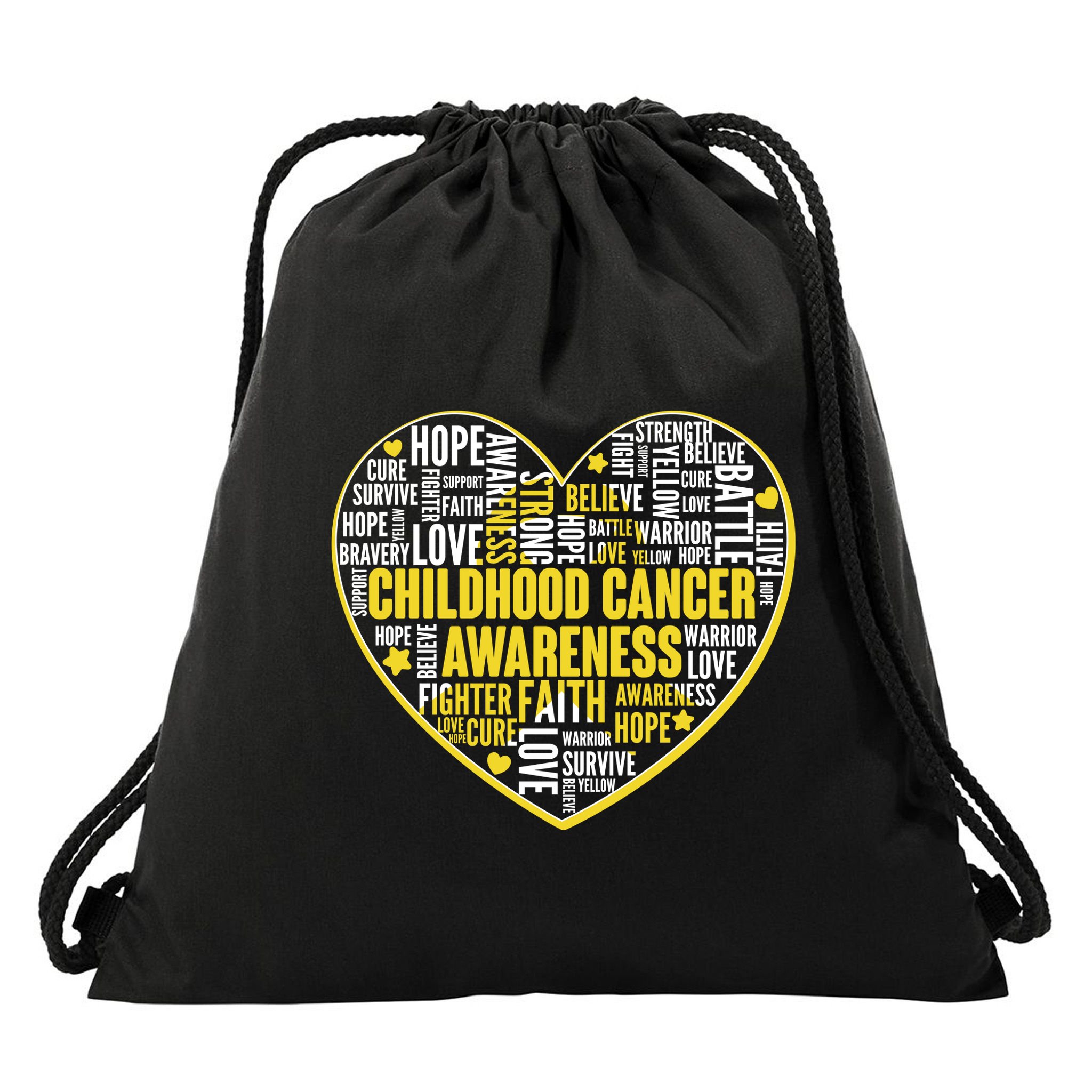 Childhood Cancer Awareness Word Text Art Heart Drawstring Bag