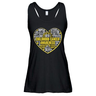 Childhood Cancer Awareness Word Text Art Heart Ladies Essential Flowy Tank