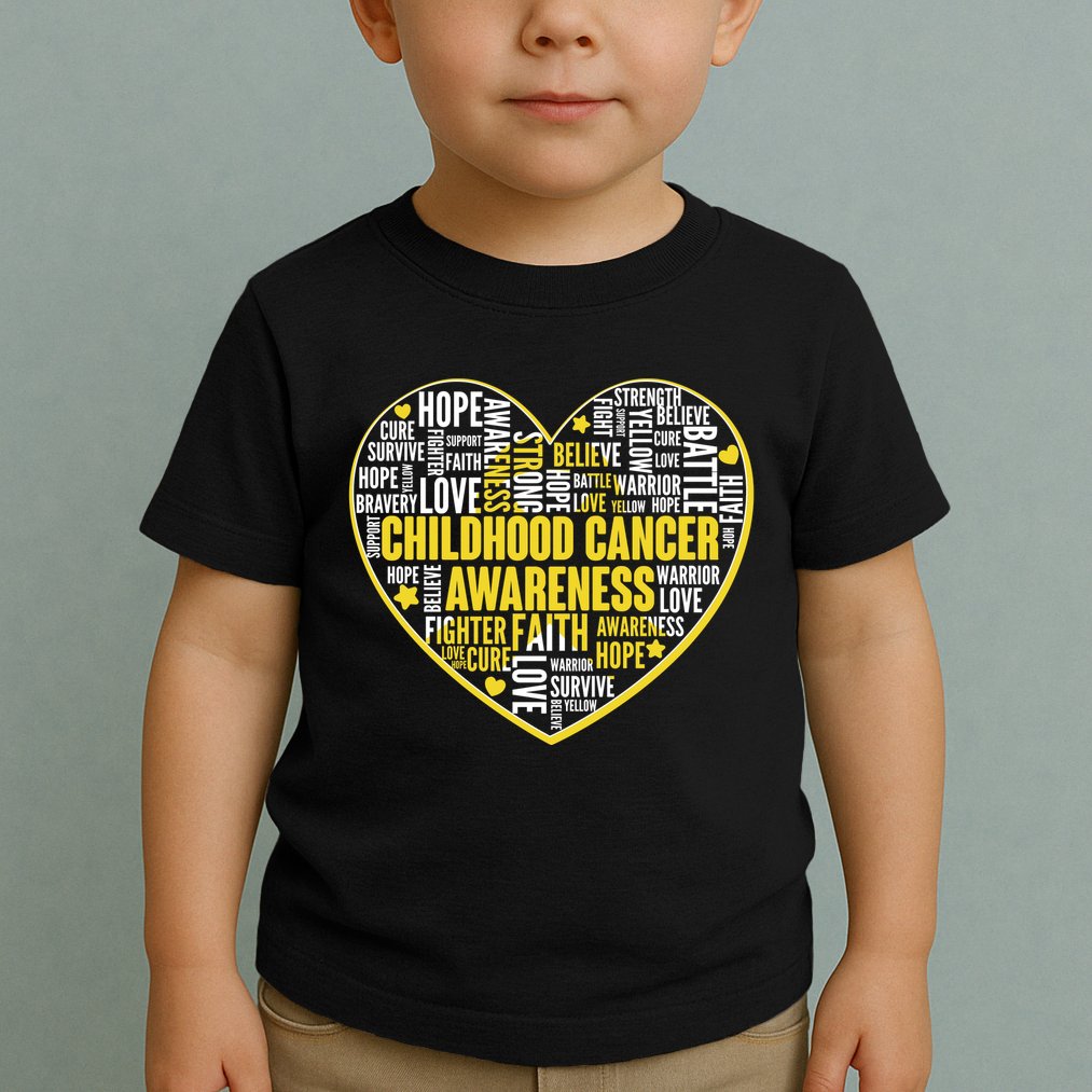 Childhood Cancer Awareness Word Text Art Heart Toddler T-Shirt