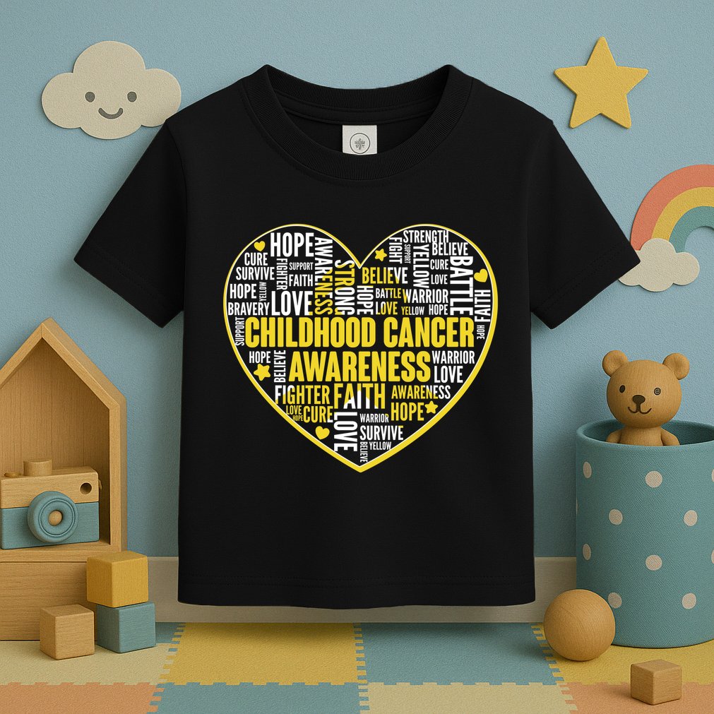 Childhood Cancer Awareness Word Text Art Heart Toddler T-Shirt