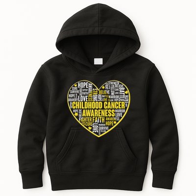 Childhood Cancer Awareness Word Text Art Heart Kids Hoodie