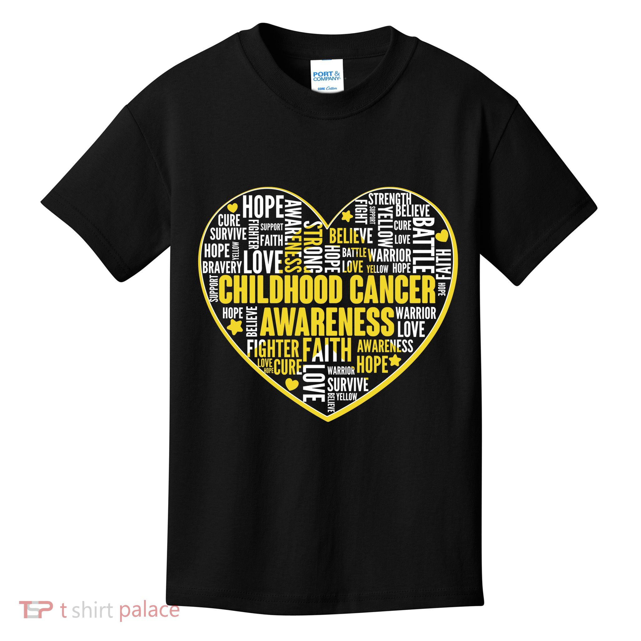 Childhood Cancer Awareness Word Text Art Heart Kids T-Shirt