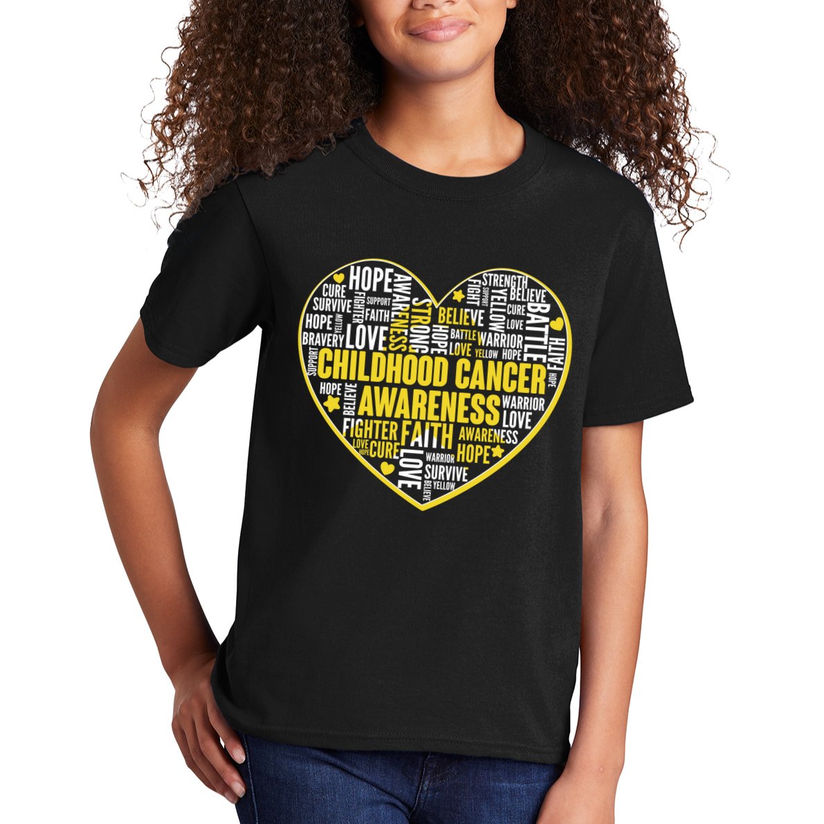 Childhood Cancer Awareness Word Text Art Heart Kids T-Shirt