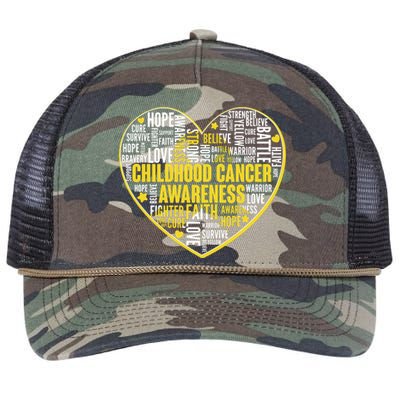 Childhood Cancer Awareness Word Text Art Heart Retro Rope Trucker Hat Cap