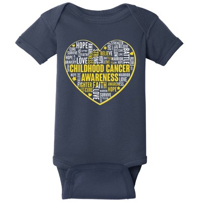 Childhood Cancer Awareness Word Text Art Heart Baby Bodysuit