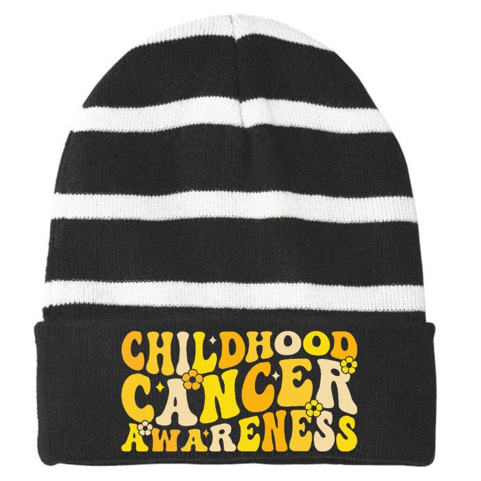 Childhood Cancer Awareness Rainbow Awareness Striped Beanie with Solid Band