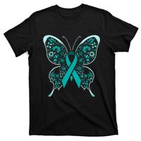 Cervical Cancer Awareness Teal Butterfly Ribbon T-Shirt