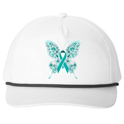 Cervical Cancer Awareness Teal Butterfly Ribbon Snapback Five-Panel Rope Hat