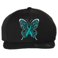 Cervical Cancer Awareness Teal Butterfly Ribbon Wool Snapback Cap