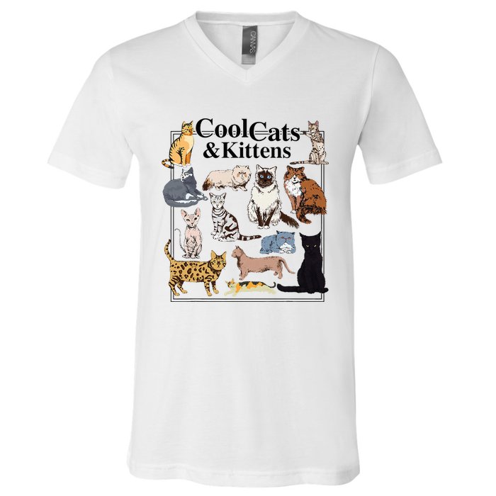 Cools Cat And Kitten Cat Types Funny V-Neck T-Shirt