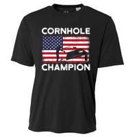 Cornhole Champion American Flag USA July 4th Cornhole Cooling Performance Crew T-Shirt