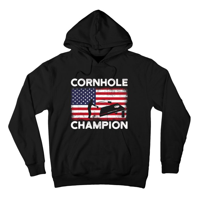 Cornhole Champion American Flag USA July 4th Cornhole Hoodie