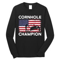 Cornhole Champion American Flag USA July 4th Cornhole Long Sleeve Shirt