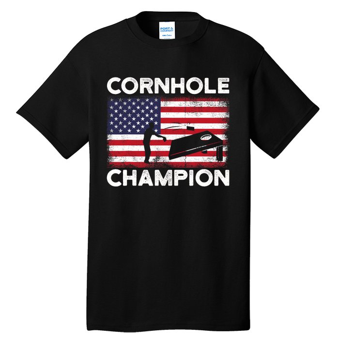 Cornhole Champion American Flag USA July 4th Cornhole Tall T-Shirt