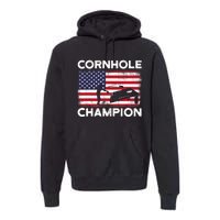 Cornhole Champion American Flag USA July 4th Cornhole Premium Hoodie