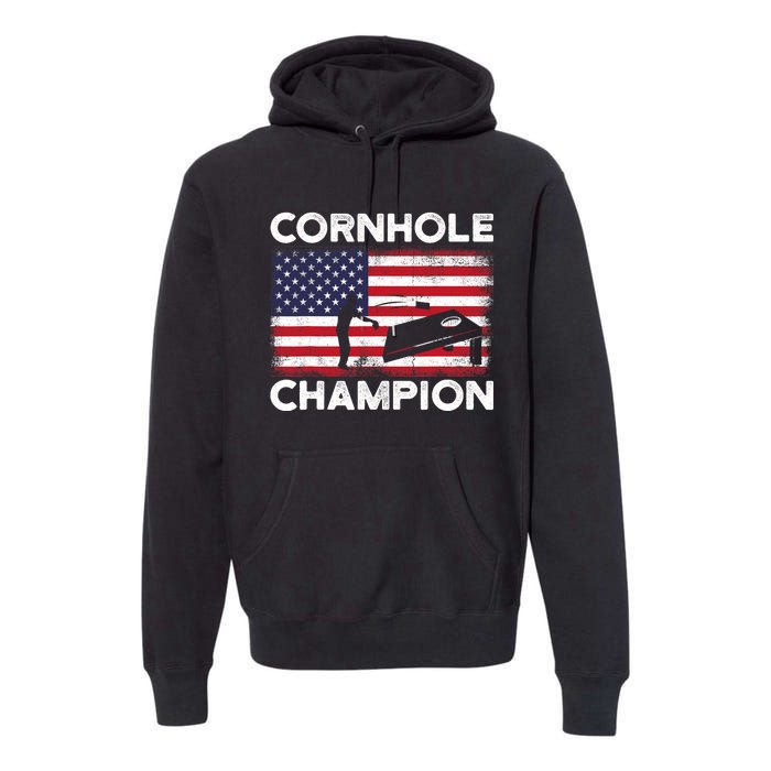 Cornhole Champion American Flag USA July 4th Cornhole Premium Hoodie