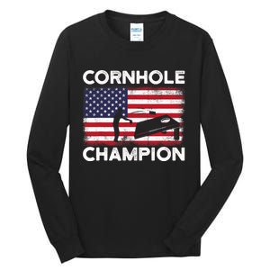 Cornhole Champion American Flag USA July 4th Cornhole Tall Long Sleeve T-Shirt