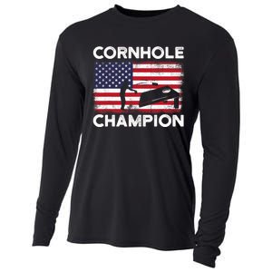 Cornhole Champion American Flag USA July 4th Cornhole Cooling Performance Long Sleeve Crew