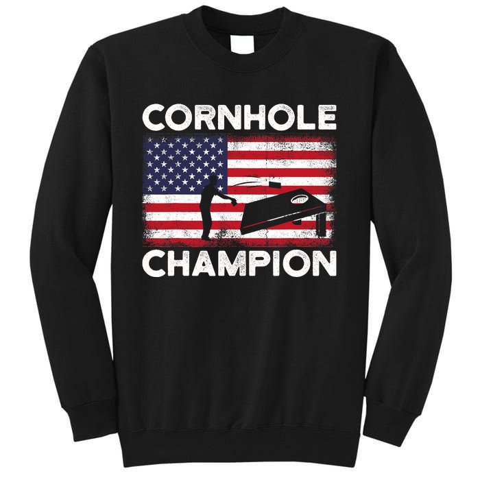 Cornhole Champion American Flag USA July 4th Cornhole Tall Sweatshirt