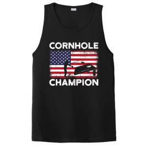 Cornhole Champion American Flag USA July 4th Cornhole PosiCharge Competitor Tank