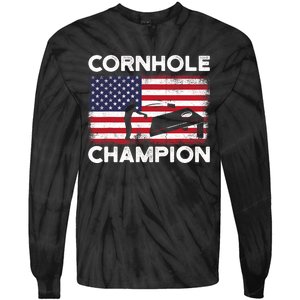 Cornhole Champion American Flag USA July 4th Cornhole Tie-Dye Long Sleeve Shirt