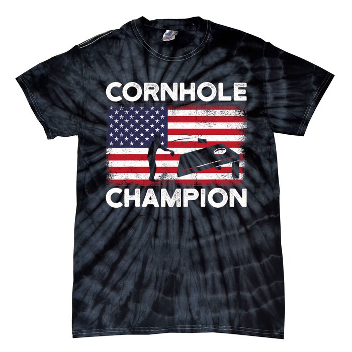 Cornhole Champion American Flag USA July 4th Cornhole Tie-Dye T-Shirt