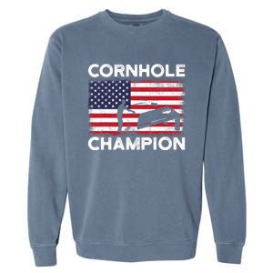 Cornhole Champion American Flag USA July 4th Cornhole Garment-Dyed Sweatshirt