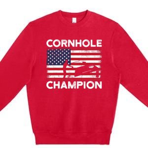 Cornhole Champion American Flag USA July 4th Cornhole Premium Crewneck Sweatshirt