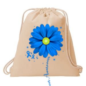 Colon Cancer Awareness Ribbon Daisy Drawstring Bag