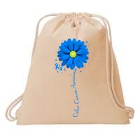 Colon Cancer Awareness Ribbon Daisy Drawstring Bag