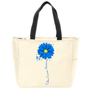 Colon Cancer Awareness Ribbon Daisy Zip Tote Bag