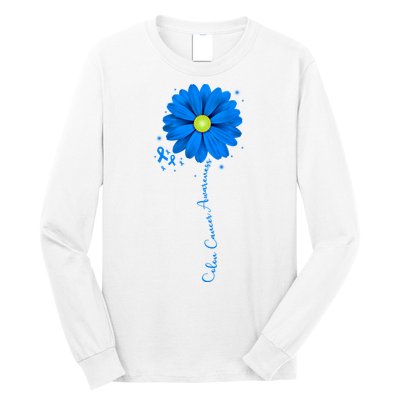 Colon Cancer Awareness Ribbon Daisy Long Sleeve Shirt