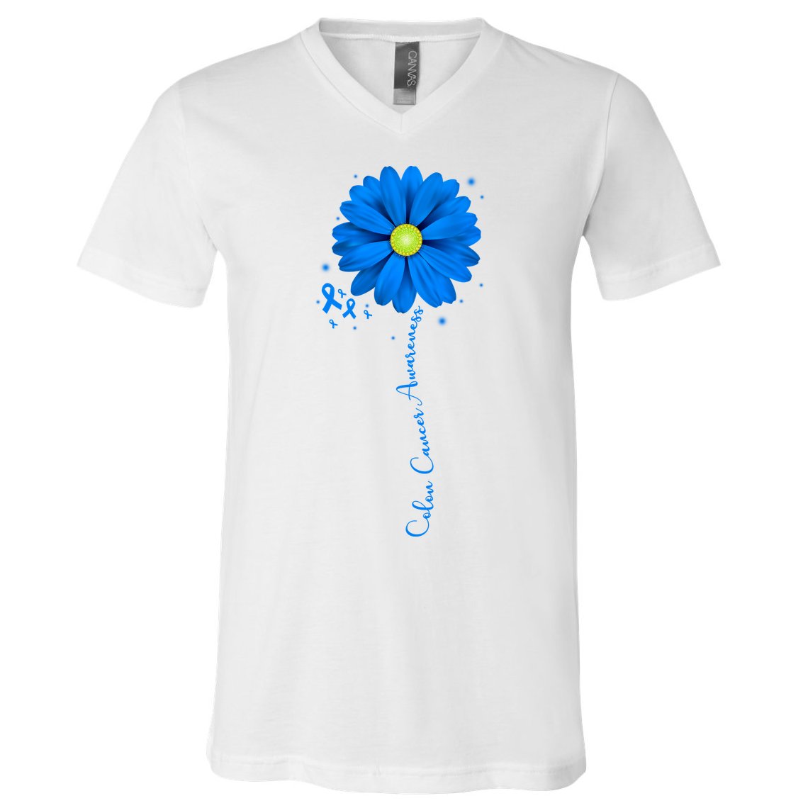 Colon Cancer Awareness Ribbon Daisy V-Neck T-Shirt