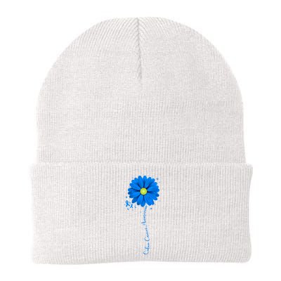 Colon Cancer Awareness Ribbon Daisy Knit Cap Winter Beanie