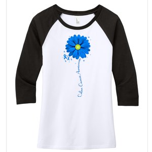 Colon Cancer Awareness Ribbon Daisy Women's Tri-Blend 3/4-Sleeve Raglan Shirt