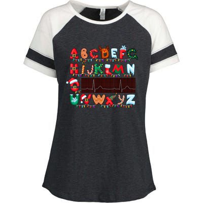 Christmas Cardiology Alphabet Holiday Hospital Crew Enza Ladies Jersey Colorblock Tee