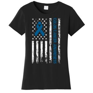 Colon Cancer Awareness Month Distressed Flag Women's T-Shirt