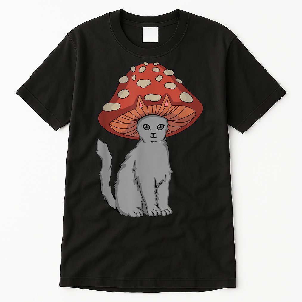 Cottagecore Cats Aesthetic Cat Mushroom Hat Kawaii Tall T-Shirt