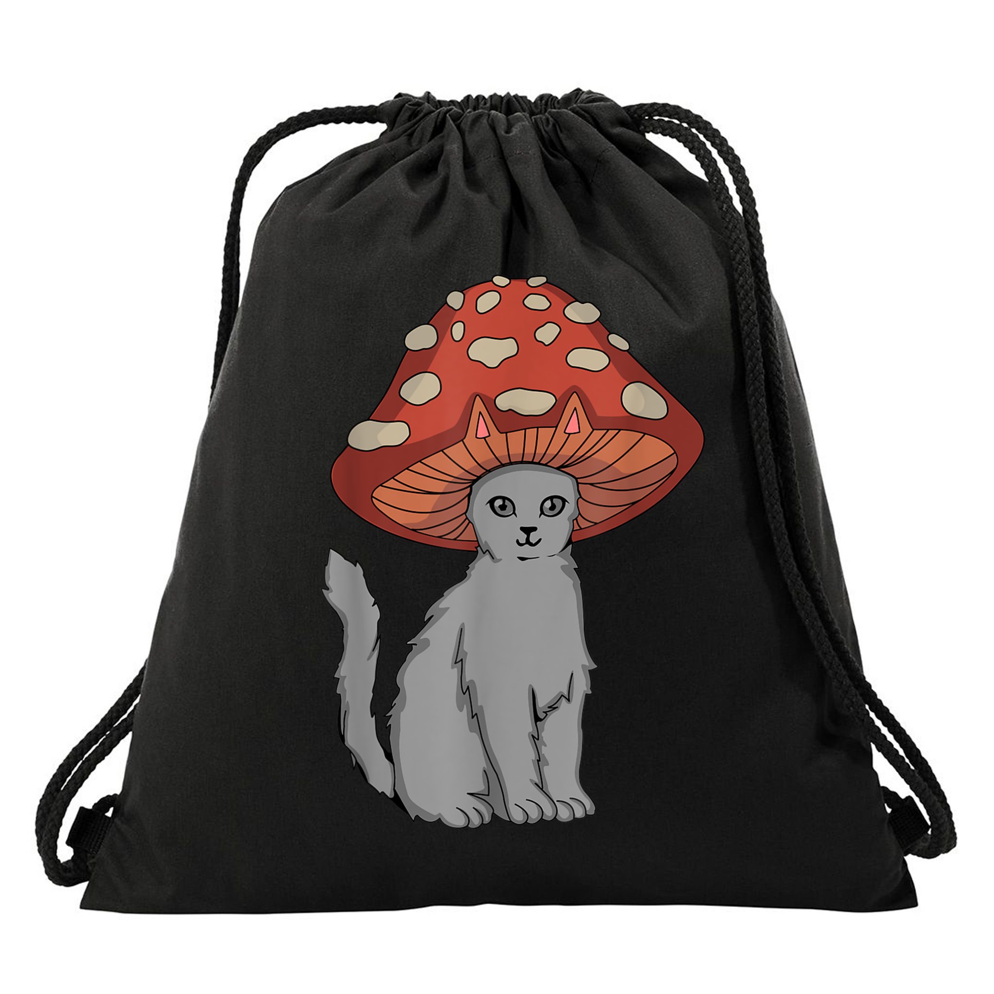 Cottagecore Cats Aesthetic Cat Mushroom Hat Kawaii Drawstring Bag