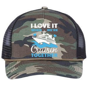 Cool Cruise Art Cruise Ship Couple Family Vacation Retro Rope Trucker Hat Cap