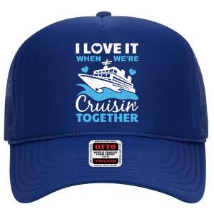 Cool Cruise Art Cruise Ship Couple Family Vacation High Crown Mesh Back Trucker Hat