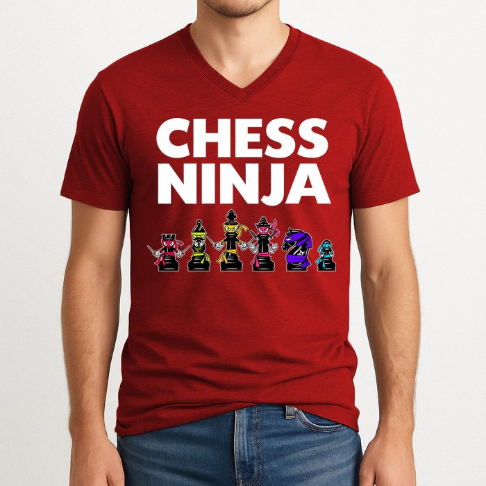 Cool Chess Art For Boy Chess Player Chess Lovers V-Neck T-Shirt
