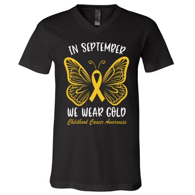 Childhood Cancer Awareness In September We Wear Gold Cute V-Neck T-Shirt