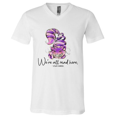 Chesire Cat Alice In Wonderland WeRe All Mad Here V-Neck T-Shirt