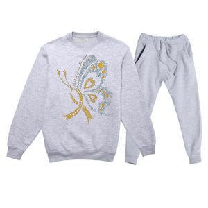 Childhood Cancer Awareness Gold Butterfly Warrior Supporter Premium Crewneck Sweatsuit Set