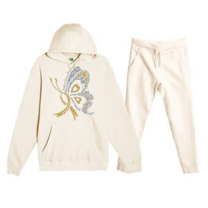 Childhood Cancer Awareness Gold Butterfly Warrior Supporter Premium Hooded Sweatsuit Set