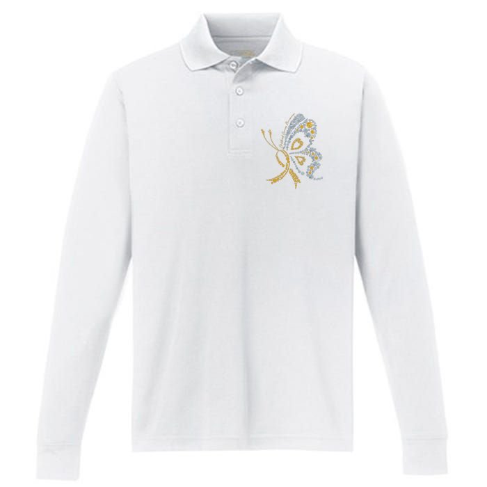 Childhood Cancer Awareness Gold Butterfly Warrior Supporter Performance Long Sleeve Polo