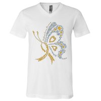 Childhood Cancer Awareness Gold Butterfly Warrior Supporter V-Neck T-Shirt