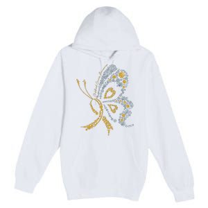 Childhood Cancer Awareness Gold Butterfly Warrior Supporter Premium Pullover Hoodie