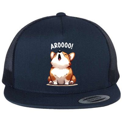 Cute Corgi Arooo Howl Puppy Lovers Dog Mom Gift Flat Bill Trucker Hat